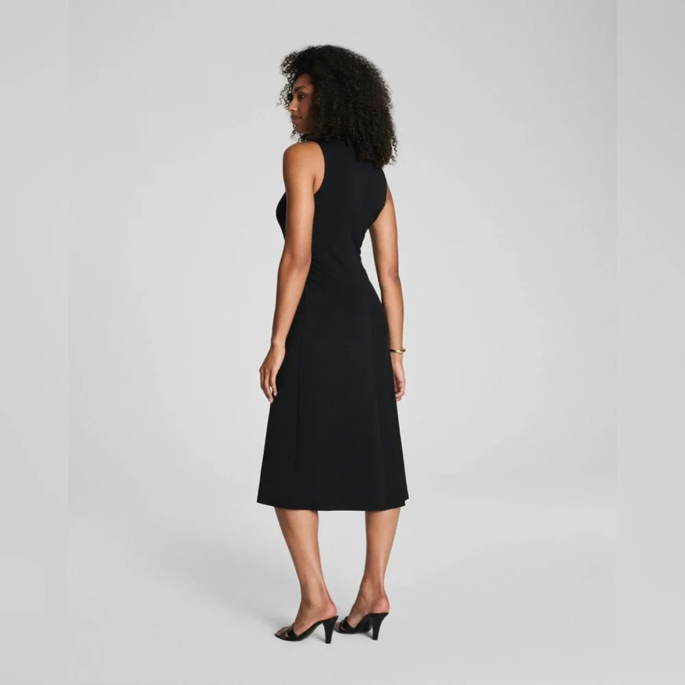 SPANX Sleek Jersey Crewneck Ruched Midi Dress Black